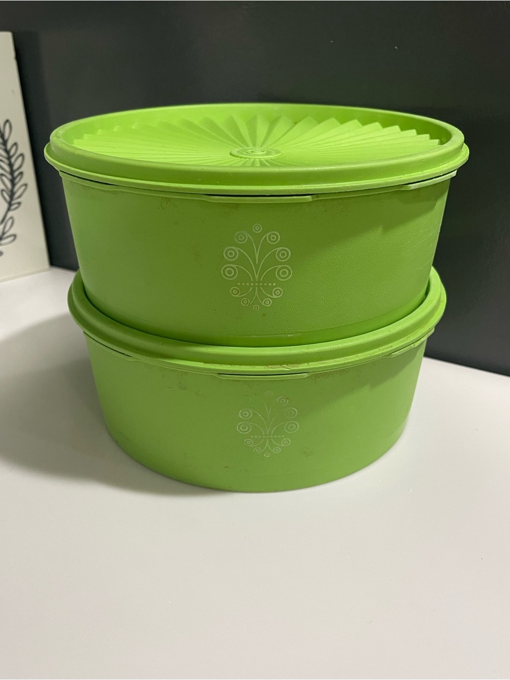 Vintage Round Green Tupperware Servalier Stacking Canisters w/lids